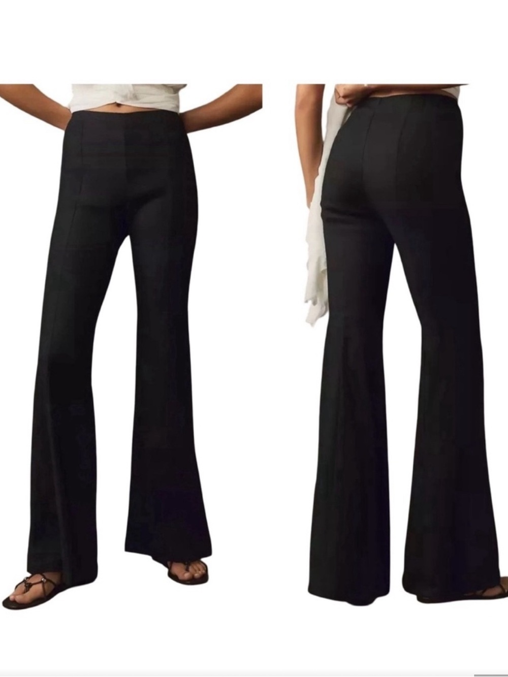 Anthropologie Black Flare-Leg Linen Blend Pants